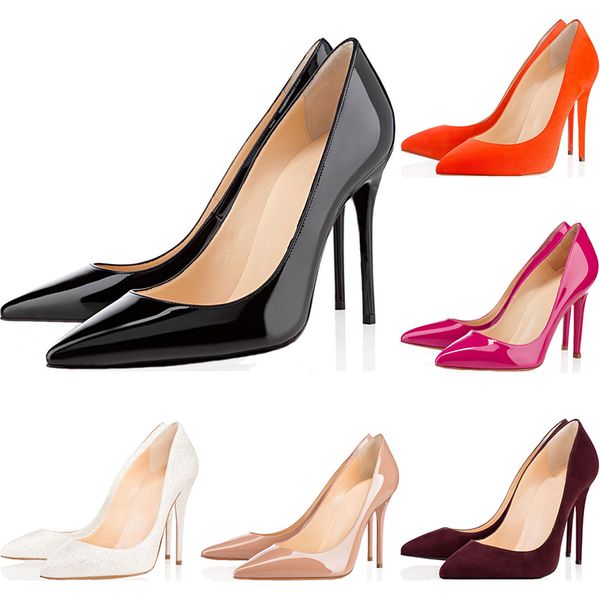 

new red bottoms brand fashion luxury designer women shoes high heels 8cm 10cm 12cm nude black leather pointed toes pumps dress wedding
