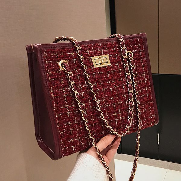 

дизайнер-зима новой моды дама большого мешок tote quality шерстяной женская дизайнерская сумка замок цепь плечо сумка