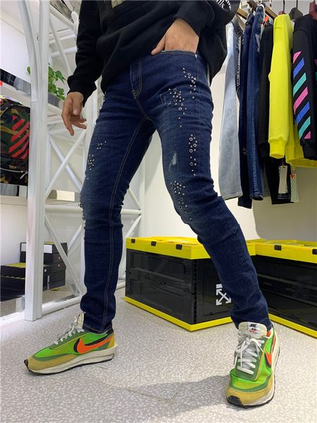 

2020 fashionl cool guy jeans fashion famous brand designer jeans mens jeans italian designer brand, Blue