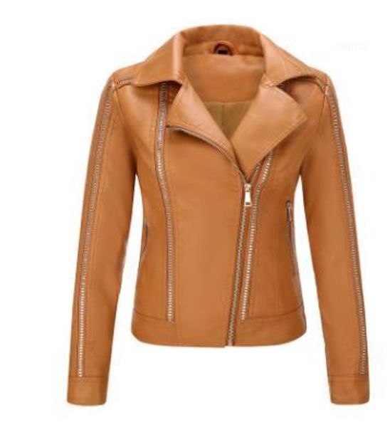 

autumn spring coats rivet women leather jackets zipper turn down collar fashion, Black;brown