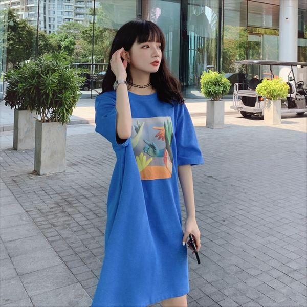 

ины соль и сладкий маленький средний и длинный абстрактный тип печати футболка платье футболка свободный случайный круглый воротник с коротк, White