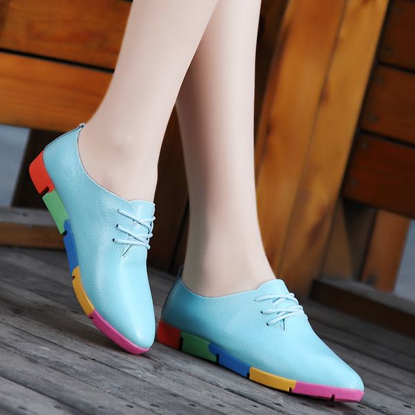 

sneakers women shoes 2019 new fashion breathable genuine leather flats casual nurse shoes woman lace-up solid women sneakers, Black