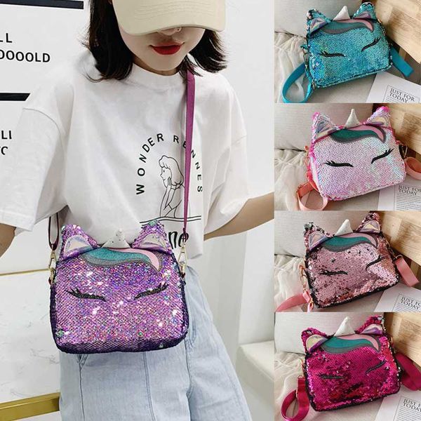 

unicorn shoulder bags for girls travel women cartoon print sequin bags glitter leather crossbody hobo bag satchel /by