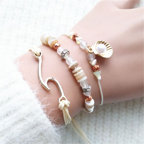

crystal shell beads conch blue tassel anklets trendy fashion summer beach jewelry charm bracelets for women female jewelry gift, White
