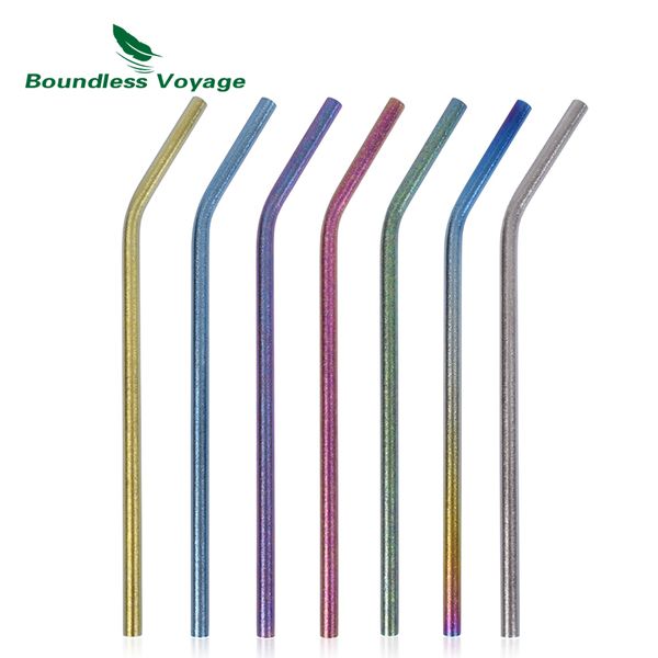 

boundless voyage titanium curved straw multicolor reusable straw for juice water coffee with cleaning brush