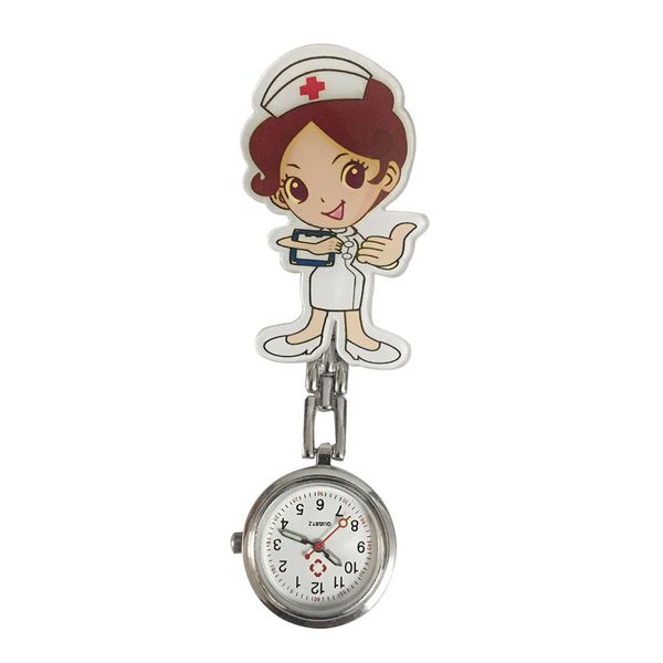 

women stethoscope round dial clip fashion gift durable lapel hanging pin buckle cute cartoon nurse watches medical, Slivery;golden