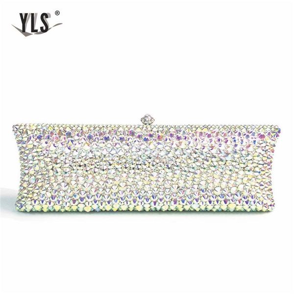 

yls silver gold pink women fashion ab rhinestone diamond bag bride wedding clutch purses club party evening handbag