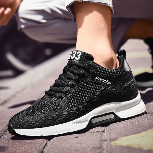 

men elevator shoes invisible height increasing spring summer casual sneaker soft young men casual shoes, Black