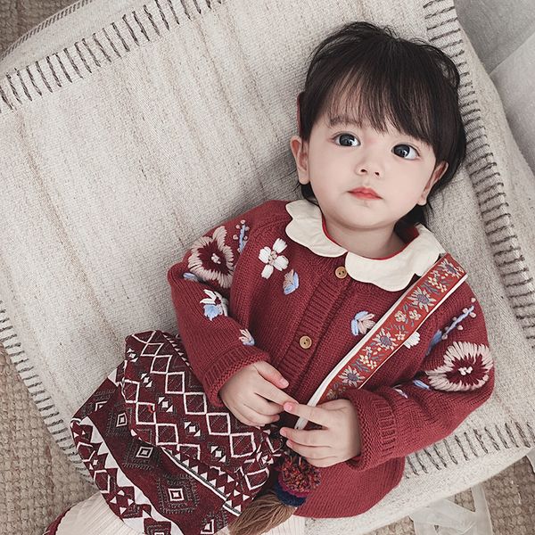 Children Knitted Sweaters Toddler Girls Hand Hook Flower Sweaters Fall Kids Baby Cardigan Handmade Girl O Neck Sweater Free Sweater Patterns For
