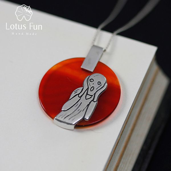 

lotus fun real 925 sterling silver natural agate handmade fine jewelry the scream painting pendant without necklace for women