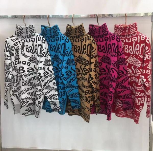 

european and american new high-collar b letter mid-long knitted long-sleeved dresses in autumn and winter 2019 loose korean version spot who, White