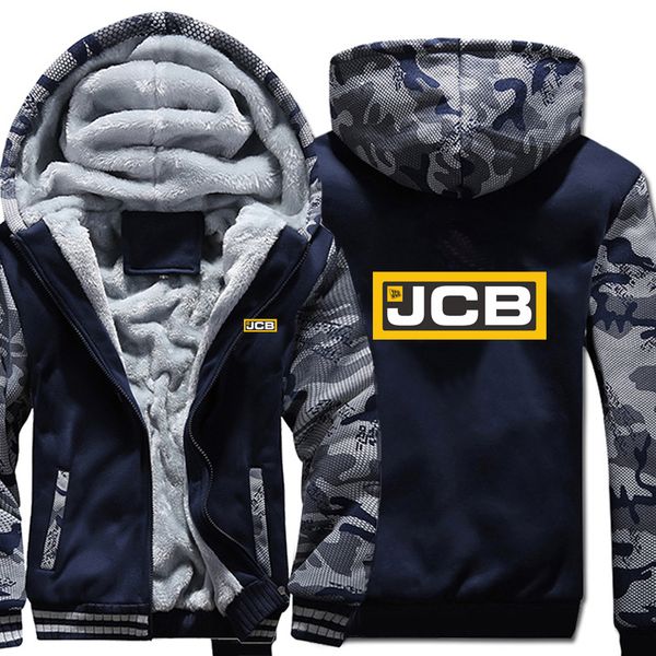 

excavator jcb hoodies winter camouflage sleeve jacket men wool liner fleece jcb sweatshirts, Black