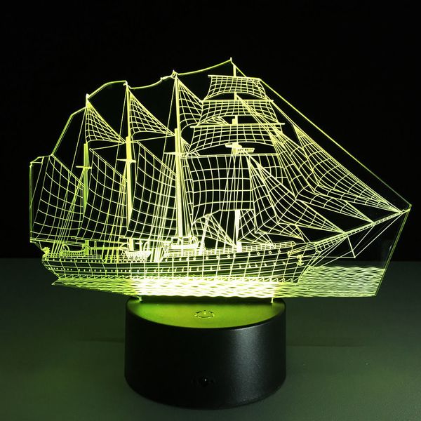 

sailboat 3d illusion night light usb smart touch led 7-color table lamp shop bedroom gift decor light