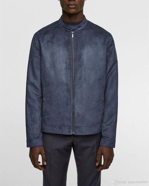 

faux suede mens designer jacket autumn mens fashion slim stand collar jacket urban mens designer coat, Black