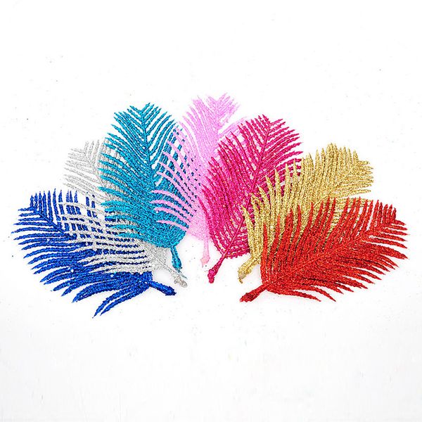 

12pcs fancy diy cuttings artificial pteris leaves glitter poinsettia home ornament festivals christmas tree decor party supplies