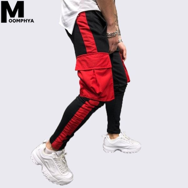 

moomphya 2019 new streetewear stripes men joggers pants side big pocket men sweatpants hip hop long pants trousers, Black