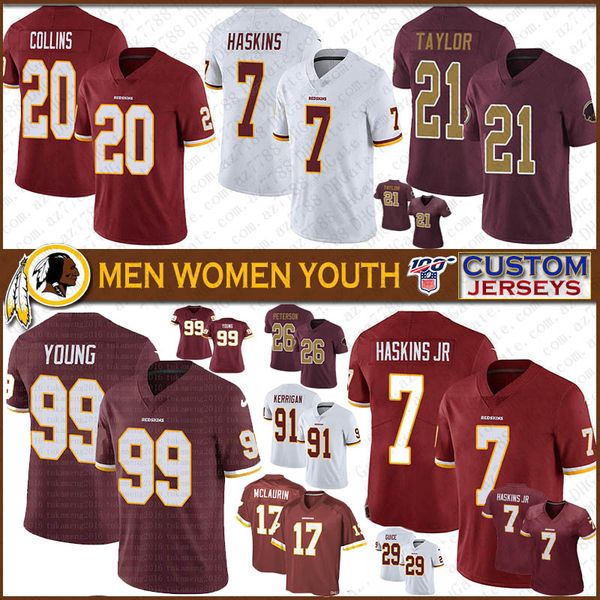 

99 погони молодой 21 Шон Тейлор Вашингтон пользовательские мужчины женщины дети футбол Джерси краснокожих 17 Терри McLaurin 8 двоюродных братьев 11 Джексон 7 Тисман