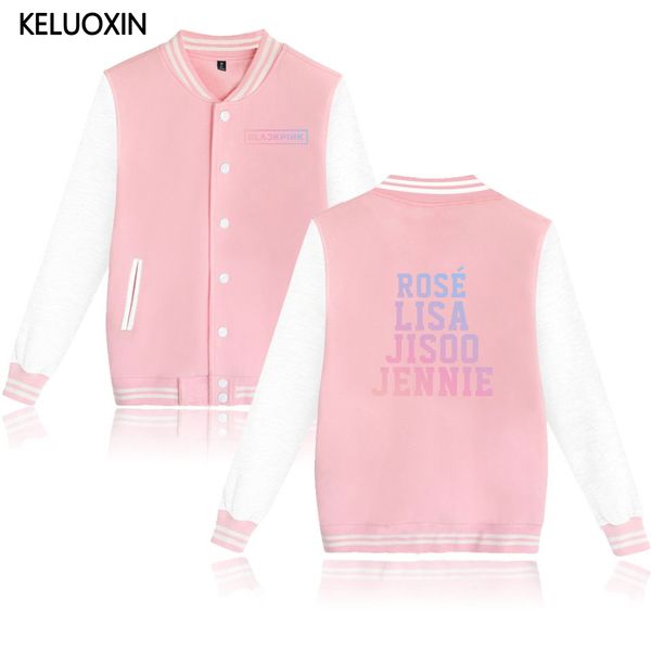 

keluoxin kpop blackpink baseball jacket women men team member name girl group fans support sweatshirt hip hop harajuku hoodies, Black