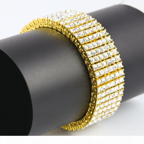 

men charm vintage 6 row iced out bracelet 14k gold silver lab diamond hip hop bracelet fashion jewelry gift, Golden;silver