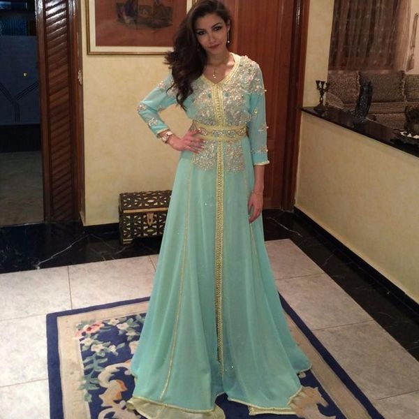 

long sleeve evening dress dubai arabic kaftan beaded shiny crystal light green robe de soiree prom dresses formal evening gowns, Black;red