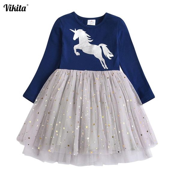 

vikita brand girls unicorn dress girls sequined vestidos kids party casual tutu dress children licorne autumn and winter dresses, Red;yellow