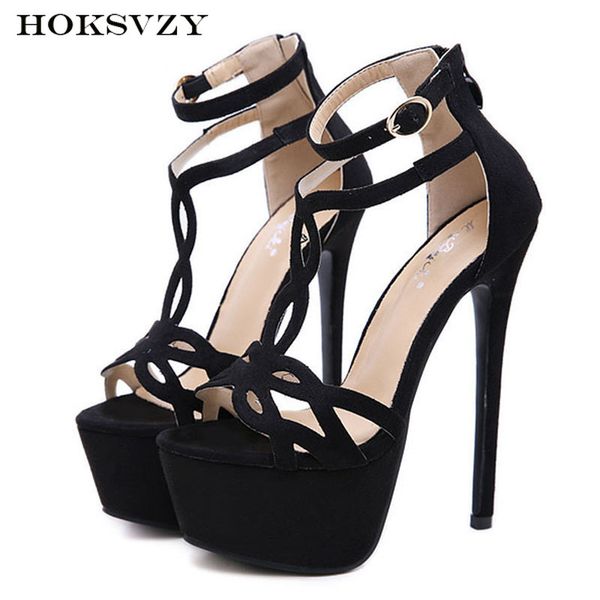 

hokszvy women navy blue nightclub shoes stiletto laser hollow sandals model catwalk high heels sandals jxq, Black