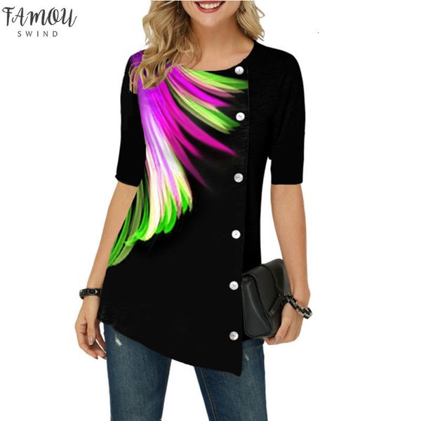 

3d feather printed t shirts womens short sleeve new summer shirt large sizes 5xl ladies buttons short sleeve 3d tshirt, White