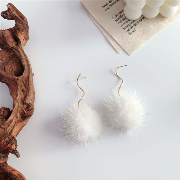 

2020 5 colors female fur ball long tassel earring round drop earrings fluffy hairball dangle for women fashion jewelry, Silver