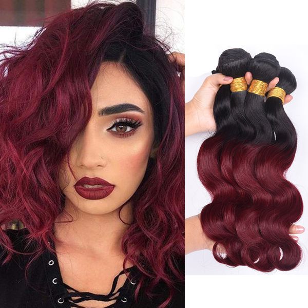 

brazilian virgin hair extensions 1b/99j body wave ombre human hair prodcuts 10-26inch 1b 99j 3 bundles, Black