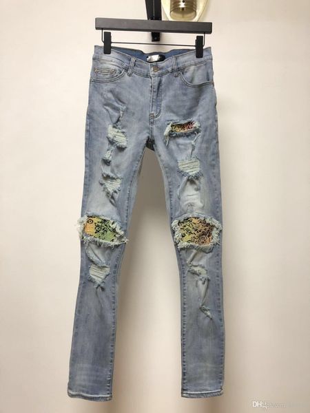 

falection 19fw usa fashion california amimike jeans denim pants with color bandanna patch, Blue