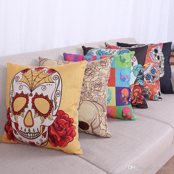 

stylish cool dazzling cushions full color printed skull head pattern cotton linen pillowcases simple pillow case sofal plillow cover by dhl