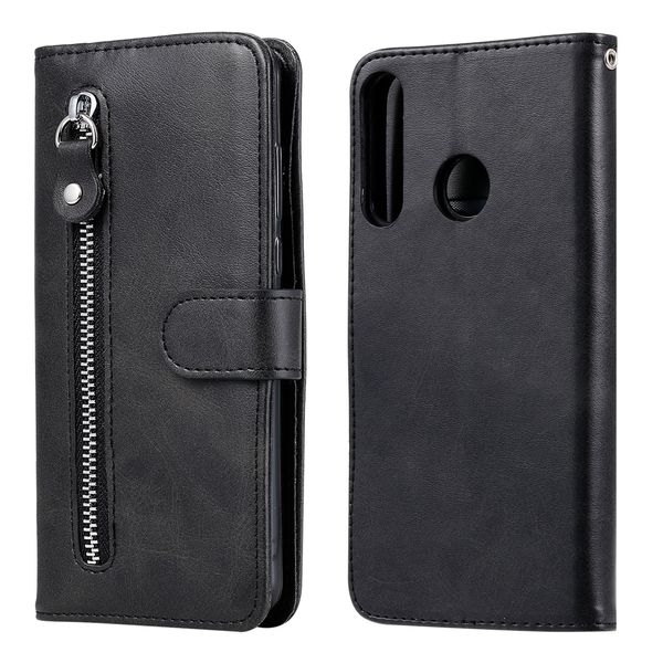 

pure zipper leather case for huawei p40 lite e/y7 p 2020 cover flip stand wallet with card slot for huawei p40 pro plus/honor 9a