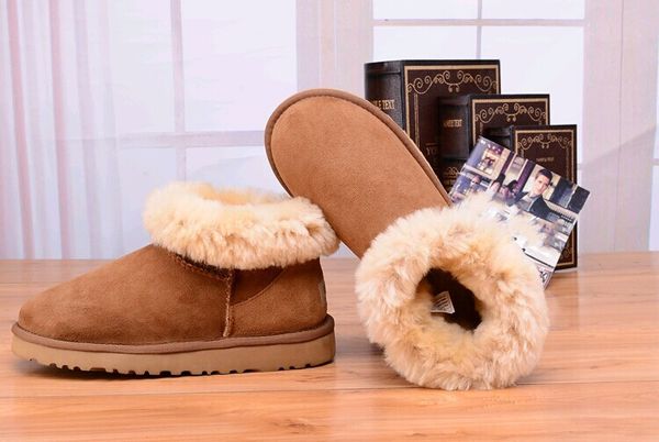 

2020 winter snow ankle boots warm winter solid nubuck leather scuffs outdoor womens girl half boots ankle boots black grey navy blue shoes