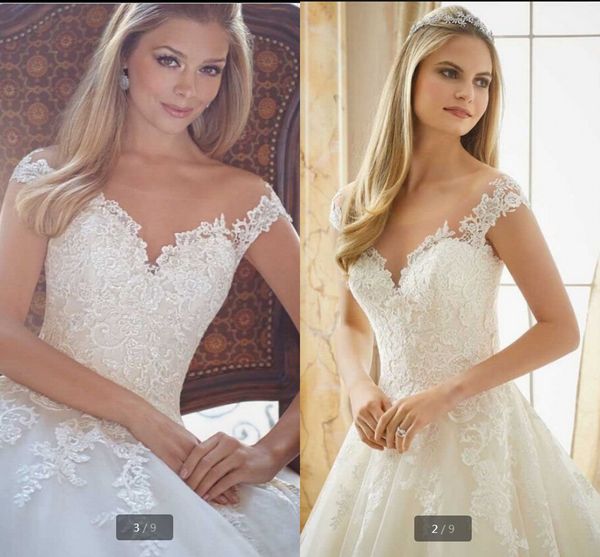 

latest ball gown long backless lace wedding dresses cap sleeve appliques beaded button back bridal gowns wedding dresses, White