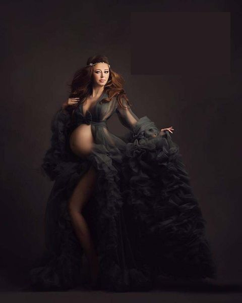 

black robe long sleeves 2020 new ruffles party sleepwear custom made nightgown robes puffy skirt pgraphy boudoir pajamas, White