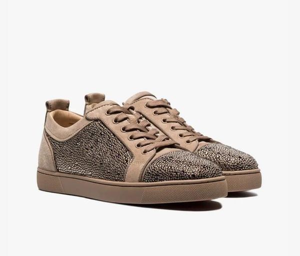 

италия red bottom страз мужская повседневная обувь sneaker черный синий бежевый louisflat rhinestone-embellished low-top замша кроссовки wal, Black