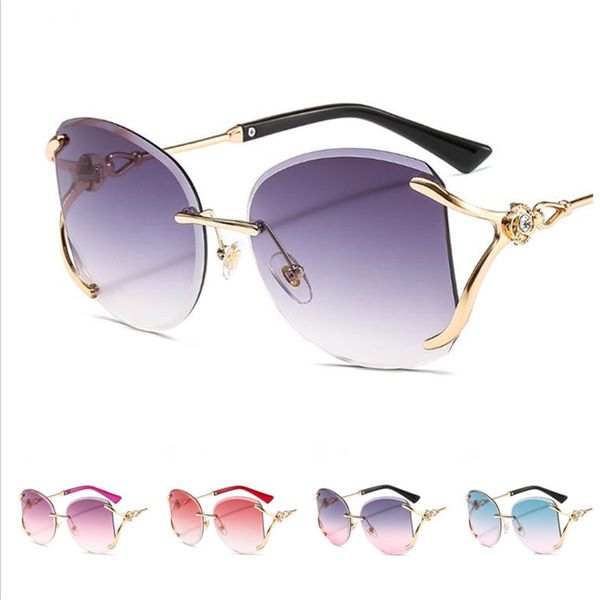 

fashion women rimless sunglasses gradient color sun glasse goggles anti-uv spectacles trimming lens eyeglasses ornamental a, White;black