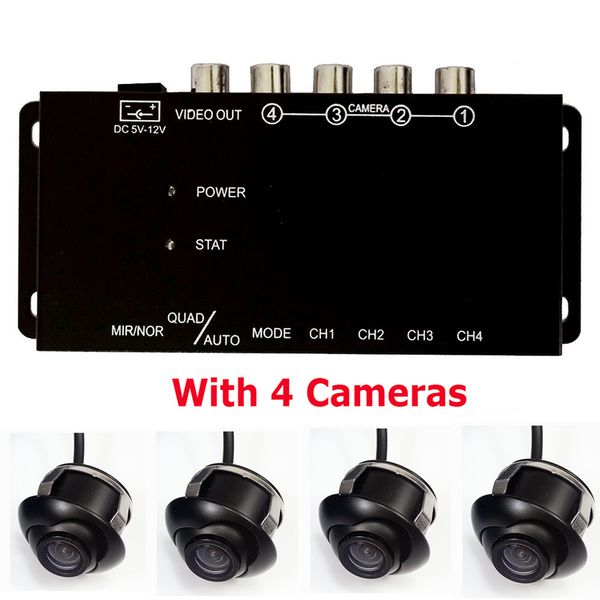 

4pcs 360 view car camera ir remote control 4 way cameras combiner switch system for rear left right side front camera