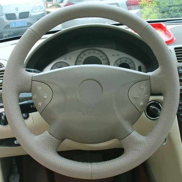 

beige leather car steering wheel cover for benz old e240 e63 e320 e280 02-05