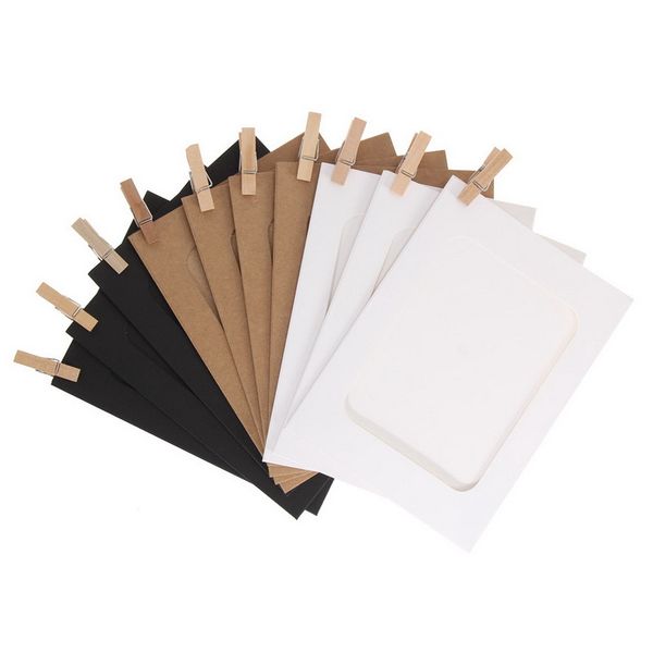 

10 pcs diy kraft paper p frame 3-7 inch hanging wall ps picture frame kraft paper with clips and rope for family memory