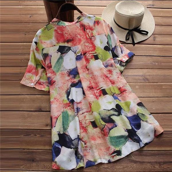 

2019 new ladies blouse printed casual button down tunic holiday summer, White