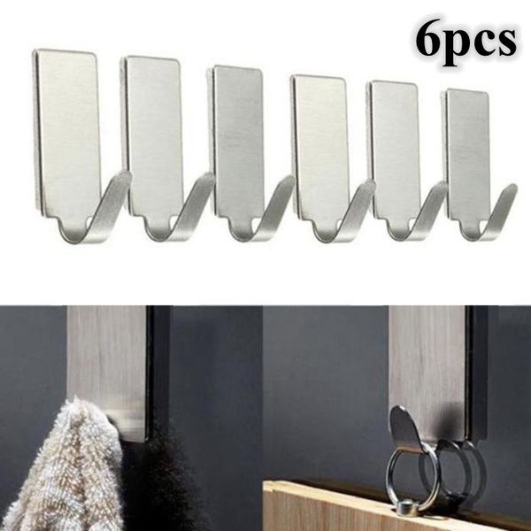 

6pcs self adhesive home kitchen wall door stainless steel holder hook hanger kitchen accessories utensils tools c1210