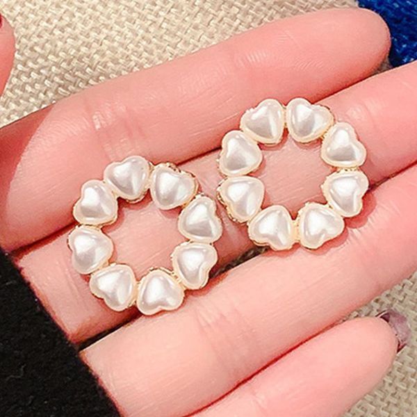

fashion heart love flower earrings women exquisite pearl round geometric stud party earring charm lady jewelry gift, Golden;silver