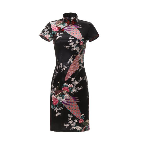 

black peacock&flower qipao for women traditioanl casual dress oversize 3xl lady cheongsam mandarin collar chinese dresses, Red