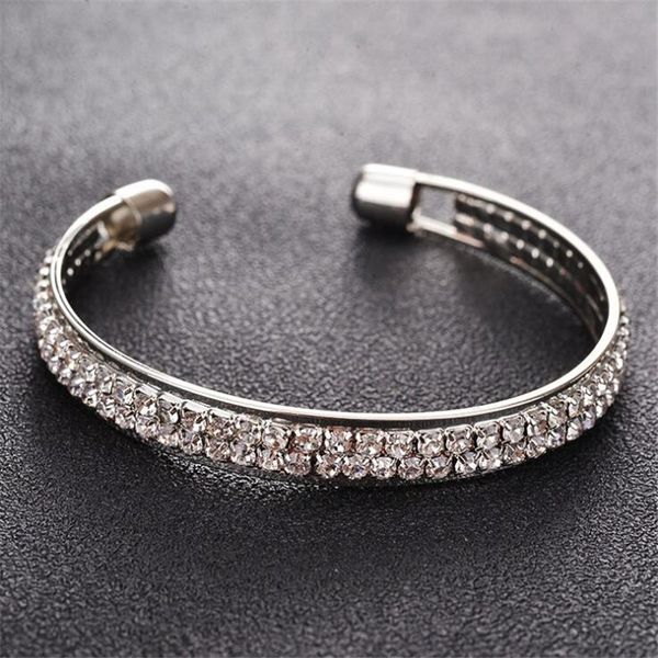 

sterling silver opening bracelets women crystal rhinestone bangle wristband cuff bracelets fashion jewelry accessories, Black