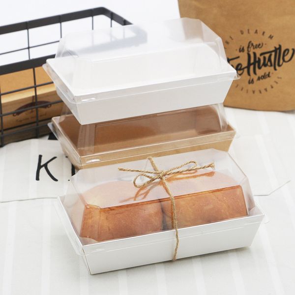 Коричневая белая картонная коробка торта с прозрачным окном ПВХ одноразовый выводит коробку для еды хлеба