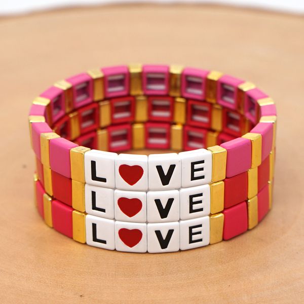 

shinus heart bracelet enamel tile bracelets women couple love letter stackable pulsera mujer moda 2019 jewelry summer stretch, Golden;silver