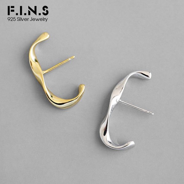 

f.i.n.s two-tone unique design 925 sterling silver stud earrings simple c-shaped mobius twist earrings korean for women, Golden;silver