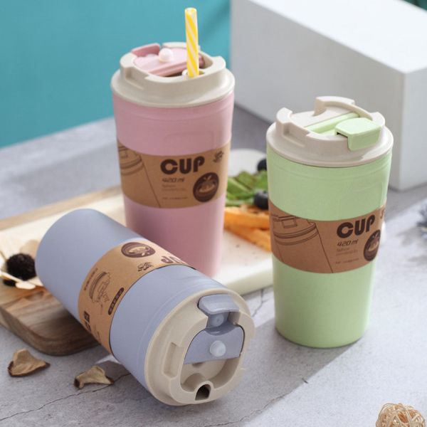 

travel coffee mug eco-friendly bamboo fiber coffee cup silicone ring lid christmas gift mugs 420ml