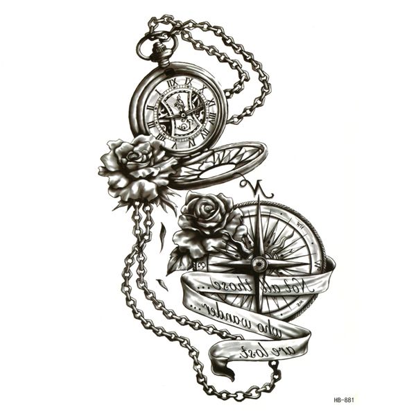 Pocket Watch Waterproof Temporary Tattoos Men Peony Tatouage Temporaire Femme Henna Tatoo Rouge A Levre Maquiagem Pesca Temporary Sleeve Tattoo